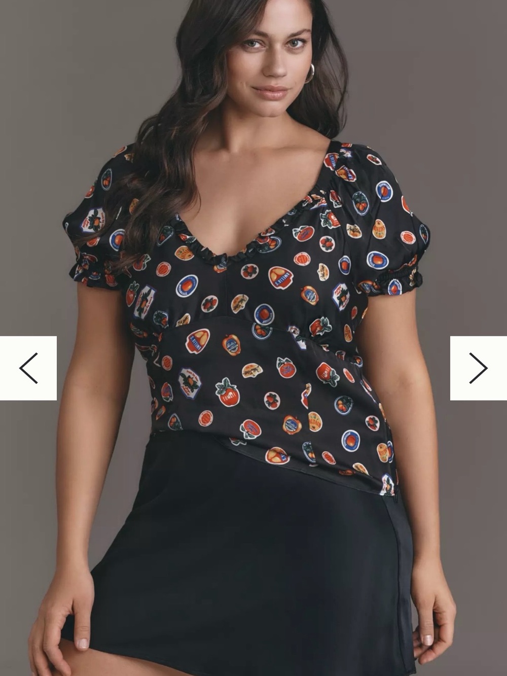 Anthropologie Maeve Puffsleeve Popover Blouse Fruit Stickers Sz 1X